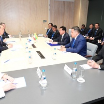 Chairman of State Administration Council Prime Minister Senior General Min Aung Hlaing holds talks with Chairman of EEC Board Mr. Bakytzhan Abdirovich Sagintayev