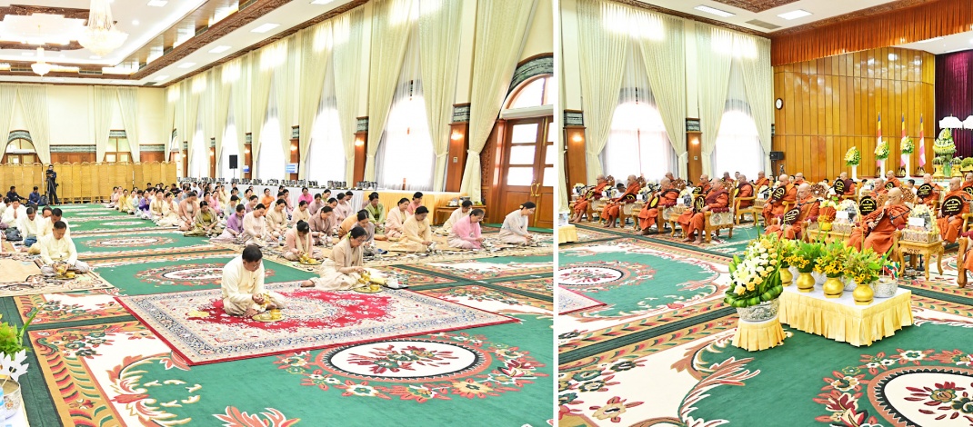 Families of Office of Commander-in-Chief of Defence Services (Army, Navy and Air) hold Waso robes offering ceremony for 2025
