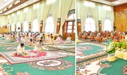 Families of Office of Commander-in-Chief of Defence Services (Army, Navy and Air) hold Waso robes offering ceremony for 2025