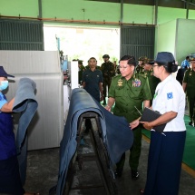 Chairman of State Administration Council Commander-in-Chief of Defence Services Senior General Min Aung Hlaing inspects Tatmadaw Leather Factory (Meiktila)