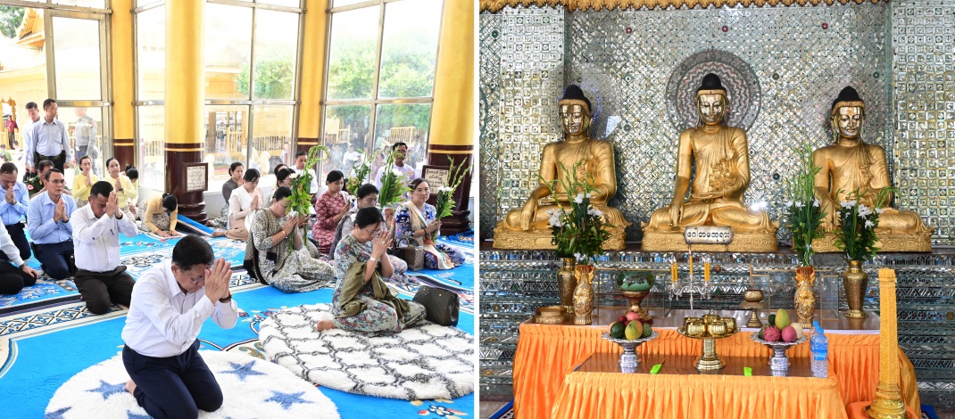 နိုင်ငံတော်လုံခြုံရေးနှင့်အေးချမ်းသာယာရေးကော်မရှင်ဥက္ကဋ္ဌ ဗိုလ်ချုပ်မှူးကြီးမင်းအောင်လှိုင်   ပဲခူးမြို့ရှိ ရှေးဟောင်းသမိုင်းဝင် တန်ခိုးကြီးဘုရားစေတီများသို့ သွားရောက်ဖူးမြော်ကြည်ညို၊ ဘုရားဖူးလာပြည်သူများအား ရင်းရင်းနှီးနှီးနှုတ်ဆက်