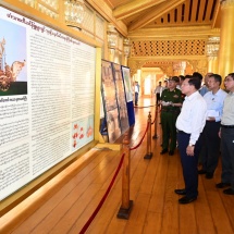 Chairman of State Security and Peace Commission of the Republic of the Union of Myanmar Senior General Min Aung Hlaing inspects restoration and conservation of Kanbawzathadi Golden Palace in Bago