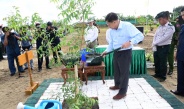 National-level public movement tree-growing ceremony 2025 held in Minbu Township, Minbu District of Magway Region to green 13 dry zones Chairman of the State Security and Peace Commission of the Republic of the Union of Myanmar Senior General Min Aung Hlaing grows neem sapling