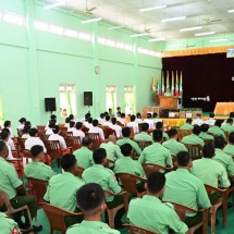 Chairman of State Security and Peace Commission Commander-in-Chief  of Defence Services Senior General Min Aung Hlaing delivers address to  officers, other ranks, families in Magway Station