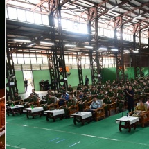 နိုင်ငံတော်လုံခြုံရေးနှင့် အေးချမ်းသာယာရေးကော်မရှင်ဥက္ကဋ္ဌတပ်မတော်ကာကွယ်ရေးဦးစီးချုပ်ဗိုလ်ချုပ်မှူးကြီးမင်းအောင်လှိုင် ကမ်းရိုးတန်းဒေသတိုင်းစစ်ဌာနချုပ်နယ်မြေအတွင်းနယ်မြေလုံခြုံရေးဆောင်ရွက်ထားရှိမှုအခြေအနေများအား စစ်ဆေး၊တပ်နယ်မိသားစုများအားတွေ့ဆုံအမှာစကားပြောကြား  