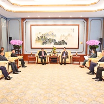 Acting President of the Republic of the Union of Myanmar, Chairman of the State Security and Peace Commission of the Republic of the Union of Myanmar, Senior General Min Aung Hlaing holds talks with Vice President of PRC H.E. Mr. Han Zheng