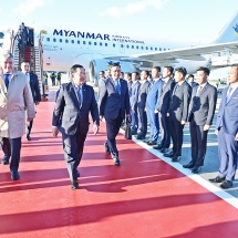 ပြည်ထောင်စုသမ္မတမြန်မာနိုင်ငံတော်ယာယီသမ္မတနိုင်ငံတော်လုံခြုံရေးနှင့်အေးချမ်းသာယာရေး ကော်မရှင်ဥက္ကဋ္ဌ ဗိုလ်ချုပ်မှူးကြီးမင်းအောင်လှိုင်ဦးဆောင်သည့်မြန်မာအဆင့်မြင့်ကိုယ်စားလှယ်အဖွဲ့ ကမ္ဘာ့အဏုမြူသီတင်းပတ်ဖိုရမ်-၂၀၂၅ (World Atomic Week Forum 2025)သို့ တက်ရောက်ရန်ရုရှားဖက်ဒရေးရှင်းနိုင်ငံသို့ရောက်ရှိ