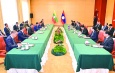 ပြည်ထောင်စုသမ္မတမြန်မာနိုင်ငံတော် ယာယီသမ္မတ နိုင်ငံတော်လုံခြုံရေးနှင့် အေးချမ်းသာယာရေးကော်မရှင်ဥက္ကဋ္ဌ ဗိုလ်ချုပ်မှူးကြီးမင်းအောင်လှိုင် လာအိုပြည်သူ့ဒီမိုကရက်တစ်သမ္မတနိုင်ငံ သမ္မတ  H.E. Mr. Thongloun Sisoulith နှင့်တွေ့ဆုံဆွေးနွေး