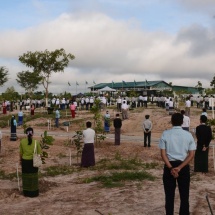 Acting President of the Republic of the Union of Myanmar, Chairman of State Security and Peace Commission of the Republic of the Union of Myanmar, Senior General Min Aung  Hlaing plants star-flower sapling at the third monsoon tree-planting ceremony for 2025 of Nay Pyi Taw, Union Territory