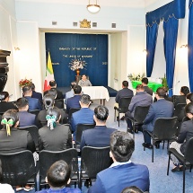 Acting President and SSPC Chairman of the Republic of the Union of Myanmar Senior General Min Aung Hlaing meets families of Myanmar Embassy to the Russian Federation, Military Attaché’s Office, scholarship students