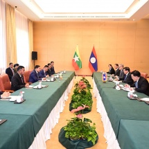 Acting President of the Republic of the Union of Myanmar, Chairman of State Security and Peace Commission of the Republic of the Union of Myanmar,  Senior General Min Aung Hlaing holds discussions with President of Lao  People’s Democratic Republic H.E. Mr. Thongloun Sisoulith