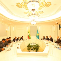 Acting President of the Republic of the Union of Myanmar Chairman of State Security and Peace Commission of the Republic of the Union of Myanmar Senior General Min Aung Hlaing holds talks with President of the Republic of Kazakhstan H.E. Mr. Kassym-Jomart Tokayev