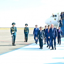 Acting President of the Republic of the Union of Myanmar Chairman of State Security and Peace Commission of the Republic of the Union of Myanmar Senior General Min Aung Hlaing arrives in Republic of Kazakhstan 