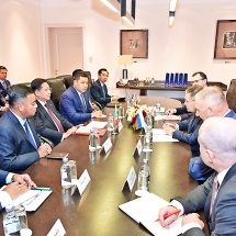 Acting President and SSPC Chairman of the Republic of the Union of Myanmar Senior General Min Aung Hlaing holds meeting with Director General Mr Alexey Likhachev of the State Atomic Energy Corporation ROSATOM of the Russian Federation 