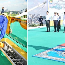 Acting President of the Republic of the Union of Myanmar, Chairman of the State Security and Peace Commission of the Republic of the Union ofMyanmar, Senior General Min Aung Hlaing attends ceremony to connect the Myanmar-Korea Friendship Bridge (Dala) in Yangon Region through concrete pouring