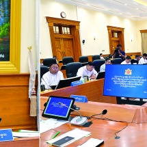 ပြည်ထောင်စုသမ္မတမြန်မာနိုင်ငံတော်ယာယီသမ္မတ နိုင်ငံတော်လုံခြုံရေးနှင့်အေးချမ်း သာယာရေးကော်မရှင်ဥက္ကဋ္ဌဗိုလ်ချုပ်မှူးကြီးမင်းအောင်လှိုင်နှင့်ပြည်ထောင်စုဝန်ကြီးများ၊နေပြည်တော်ကောင်စီဥက္ကဋ္ဌ၊တိုင်းဒေသကြီး/ပြည်နယ်ဝန်ကြီးချုပ်များ လုပ်ငန်းညှိနှိုင်း အစည်းအဝေးပြုလုပ်