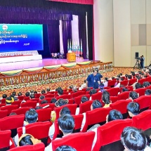 Acting President of the Republic of the Union of Myanmar,  Chairman of State Security and  Peace Commission of the Republic  of the Union of Myanmar, Senior General Min Aung Hlaing addresses  the prize-presentation ceremony of the 26th Myanmar Traditional  Cultural Performing Arts Competitions