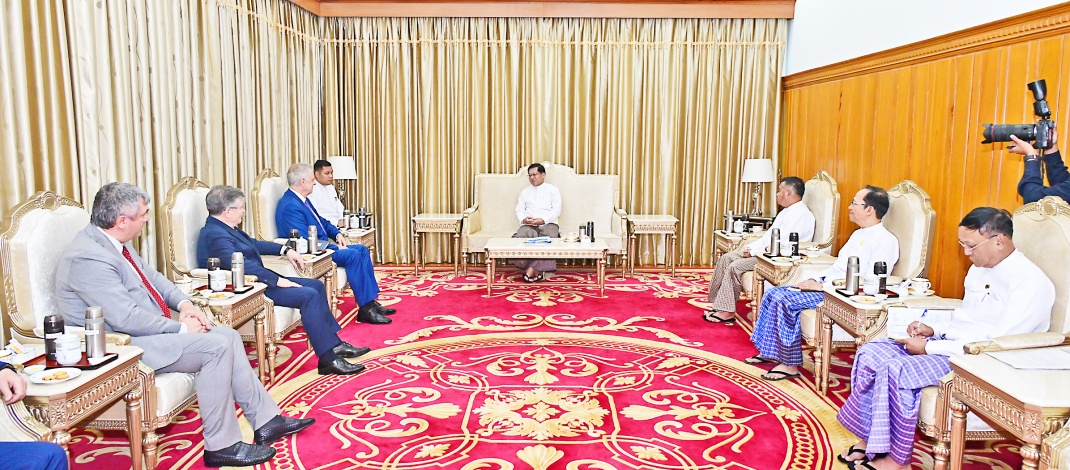 Acting President of the Republic of the Union of Myanmar, Chairman of State Security and Peace Commission of the Republic of the Union of Myanmar, Senior General Min Aung Hlaing receives delegation led by member of the Government of Saint Petersburg and Chairman of the Committee for External Relations of the Government of Saint Petersburg, Russian Federation