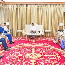 Acting President of the Republic of the Union of Myanmar, Chairman of State Security and Peace Commission of the Republic of the Union of Myanmar, Senior General Min Aung Hlaing receives delegation led by member of the Government of Saint Petersburg and Chairman of the Committee for External Relations of the Government of Saint Petersburg, Russian Federation