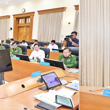 Acting President and SSPC Chairman of the Republic of the Union of Myanmar Senior General Min Aung Hlaing meets Union ministers, chief ministers of regions and states