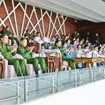 Chairman of State Security and Peace Commission of the Republic of the Union of Myanmar, Commander-in-Chief of Defence Services, Senior General Min Aung Hlaing presents prizes at the final and prize-giving ceremony of the 62nd Commander-in-Chief of Defence Services’ Trophy Tatmadaw (Army, Navy and Air) Football Tournament for 2025  