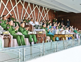 Chairman of State Security and Peace Commission of the Republic of the Union of Myanmar, Commander-in-Chief of Defence Services, Senior General Min Aung Hlaing presents prizes at the final and prize-giving ceremony of the 62nd Commander-in-Chief of Defence Services’ Trophy Tatmadaw (Army, Navy and Air) Football Tournament for 2025  