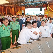 ပြည်ထောင်စုသမ္မတမြန်မာနိုင်ငံတော် ယာယီသမ္မတ နိုင်ငံတော်လုံခြုံရေးနှင့်အေးချမ်းသာယာရေးကော်မရှင်ဥက္ကဋ္ဌ ဗိုလ်ချုပ်မှူးကြီးမင်းအောင်လှိုင်  ၂၀၂၄ ခုနှစ် လူဦးရေနှင့်အိမ်အကြောင်းအရာသန်းခေါင်စာရင်း ပြည်ထောင်စုအစီရင်ခံစာ ထုတ်ပြန်ခြင်းအခမ်းအနားသို့ တက်ရောက်အမှာစကားပြောကြား