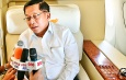 Acting President and SSPC Chairman of the Republic of the Union of Myanmar Senior General Min Aung Hlaing replies to questions raised by media aboard the special aircraft