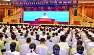 Acting President of the Republic of the Union of Myanmar, Chairman of the State Security and Peace Commission, Senior General Min Aung Hlaing delivers speech at the ceremony to release the Union report on population and household census 2024