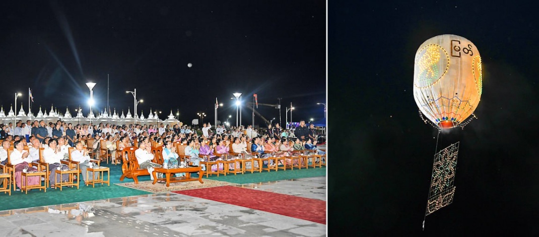 Hot air balloon releasing ceremony of 2025 Tazaungdaing Festival of Maravijaya Buddha Image held