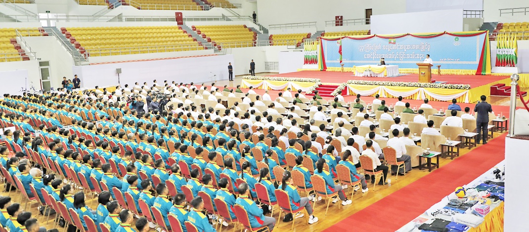 Ceremony to hand over the National Flag to the Myanmar sports contingent that will take part in the 33rd Southeast Asian Games held; Acting President of the Republic of the Union of Myanmar, Chairman of State Security and Peace Commission Senior General Min Aung Hlaing delivers address