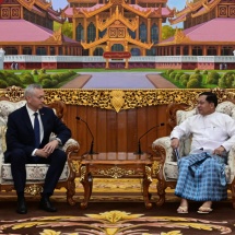 Delegation led by Governor of Novosibirsk Region, Russian Federation, H.E. Mr. Andrey Aleksandrovich Travnikov pays courtesy call on Acting President of the Republic of the Union of Myanmar, Chairman of State Security and Peace Commission, Senior General Min Aung Hlaing