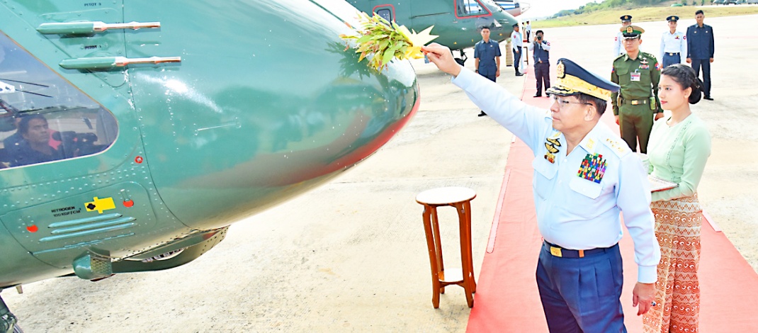 Chairman of State Security and Peace Commission Commander-in-Chief of Defence Services Senior General Min Aung Hlaing graces  ceremony to commission new airplanes and helicopters into service