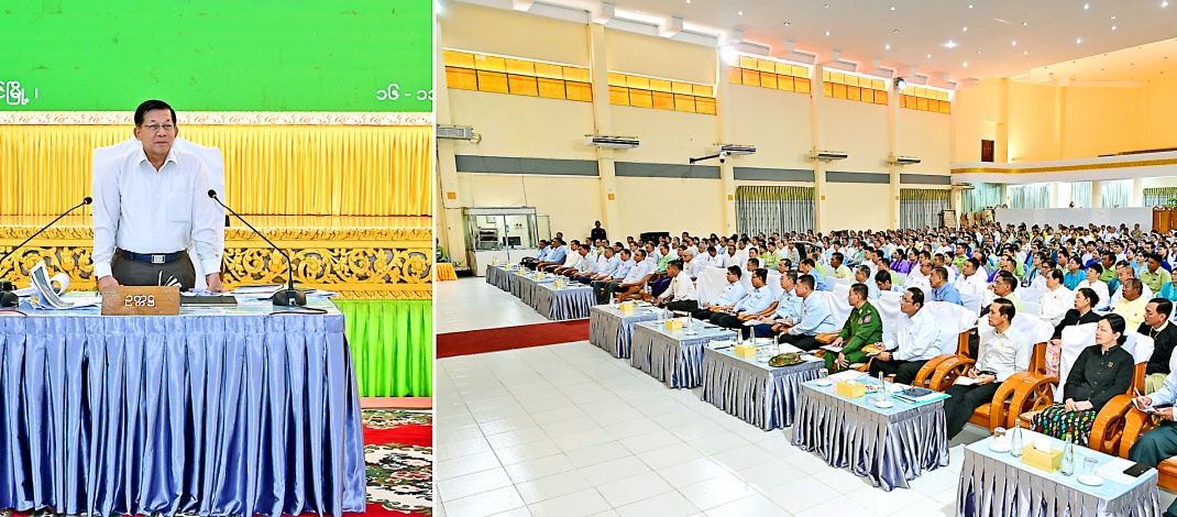Acting President of the Republic of the Union of Myanmar, Chairman of the State Security and Peace Commission, Senior General Min Aung Hlaing mets with officials from the State, District, and Township level departments, along with town elders, in Mon State to discuss regional development