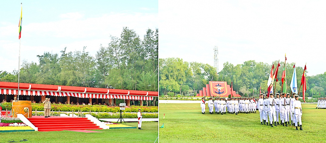 Chairman of State Security and Peace Commission Commander-in-Chief of Defence Services Senior General Thadoe Maha Thray Sithu Thadoe Thiri Thudhamma Min Aung Hlaing addresses Passing-out Parade of the 26th Intake of Defence Services Medical Academy 
