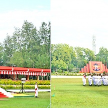 Chairman of State Security and Peace Commission Commander-in-Chief of Defence Services Senior General Thadoe Maha Thray Sithu Thadoe Thiri Thudhamma Min Aung Hlaing addresses Passing-out Parade of the 26th Intake of Defence Services Medical Academy 