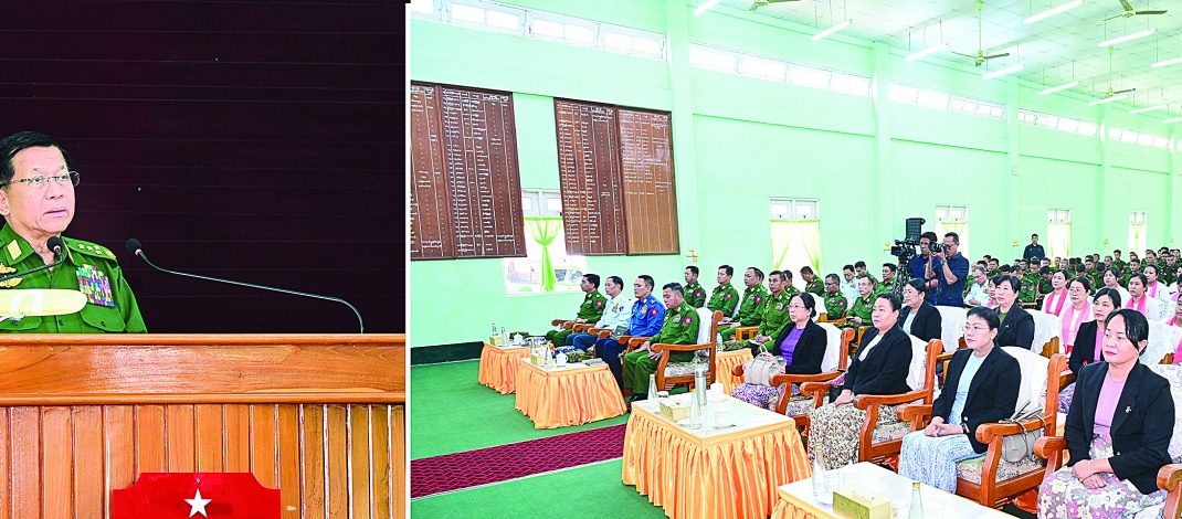 နိုင်ငံတော်လုံခြုံရေးနှင့်အေးချမ်းသာယာရေးကော်မရှင်ဥက္ကဋ္ဌ တပ်မတော်ကာကွယ်ရေးဦးစီးချုပ်ဗိုလ်ချုပ်မှူး ကြီးမင်းအောင်လှိုင် မကွေးတပ်နယ်မှ အရာရှိ၊စစ်သည် မိသားစုများအားတွေ့ဆုံအမှာ စကားပြောကြား  