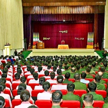 Chairman of State Security and Peace Commission Commander-in-Chief of Defence Services Senior General Min Aung Hlaing meets officers, other ranks and families and cadets of PyinOoLwin Station 