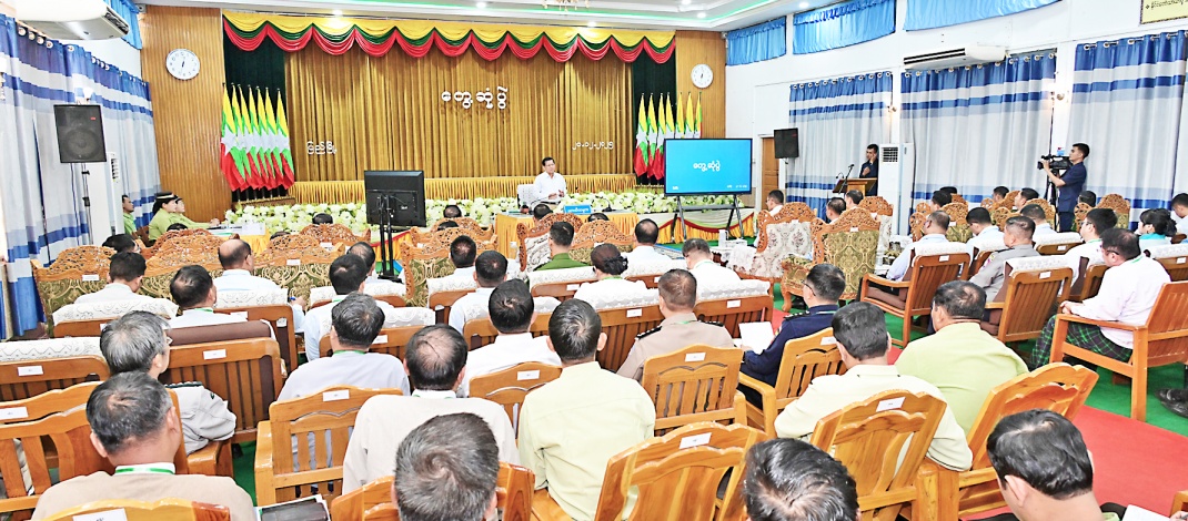 Acting President of the Republic of the Union of Myanmar, Chairman of State Security and Peace Commission, Senior General Min Aung Hlaing meets with departmental officials, local elders, and MSME entrepreneurs from Pyay District
