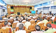 Acting President of the Republic of the Union of Myanmar, Chairman of State Security and Peace Commission, Senior General Min Aung Hlaing meets with departmental officials, local elders, and MSME entrepreneurs from Pyay District