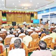 Acting President of the Republic of the Union of Myanmar, Chairman of State Security and Peace Commission, Senior General Min Aung Hlaing meets with departmental officials, local elders, and MSME entrepreneurs from Pyay District