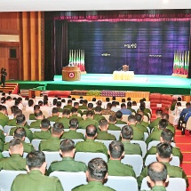 Chairman of State Security and Peace Commission Commander-in-Chief of Defence Services Senior General Min Aung Hlaing meets with officers, other ranks and families of stations under the Yangon Command HQ