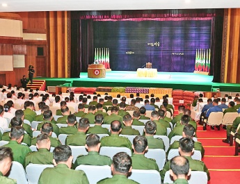 Chairman of State Security and Peace Commission Commander-in-Chief of Defence Services Senior General Min Aung Hlaing meets with officers, other ranks and families of stations under the Yangon Command HQ