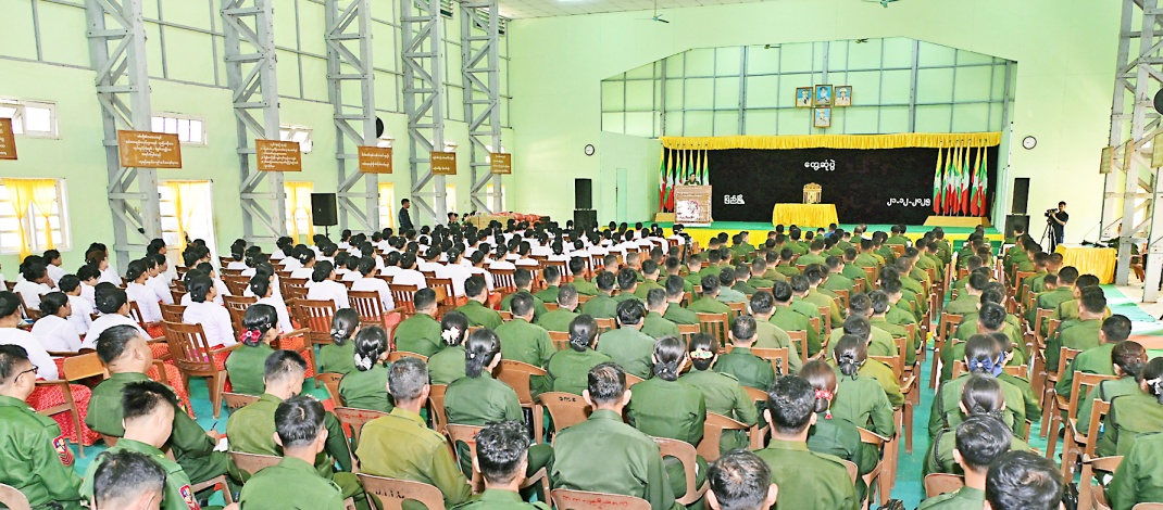 SSPC Chairman Commander-in-Chief of Defence Services Senior General Min Aung Hlaing meets officers, other ranks and families of Pyay Station