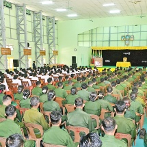 SSPC Chairman Commander-in-Chief of Defence Services Senior General Min Aung Hlaing meets officers, other ranks and families of Pyay Station