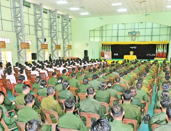 SSPC Chairman Commander-in-Chief of Defence Services Senior General Min Aung Hlaing meets officers, other ranks and families of Pyay Station