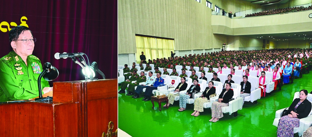 နိုင်ငံတော်လုံခြုံရေးနှင့်အေးချမ်းသာယာရေးကော်မရှင်ဥက္ကဋ္ဌ တပ်မတော်ကာကွယ်ရေးဦးစီးချုပ် ဗိုလ်ချုပ်မှူးကြီးမင်းအောင်လှိုင်  ပြင်ဦးလွင်တပ်နယ်ရှိ အရာရှိ၊ စစ်သည်၊ မိသားစုများ၊ ဗိုလ်လောင်းများ အား တွေ့ဆုံအမှာစကားပြောကြား   