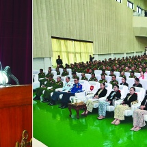 နိုင်ငံတော်လုံခြုံရေးနှင့်အေးချမ်းသာယာရေးကော်မရှင်ဥက္ကဋ္ဌ တပ်မတော်ကာကွယ်ရေးဦးစီးချုပ် ဗိုလ်ချုပ်မှူးကြီးမင်းအောင်လှိုင်  ပြင်ဦးလွင်တပ်နယ်ရှိ အရာရှိ၊ စစ်သည်၊ မိသားစုများ၊ ဗိုလ်လောင်းများ အား တွေ့ဆုံအမှာစကားပြောကြား   