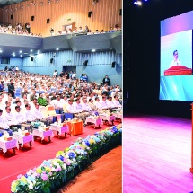 ပြည်ထောင်စုသမ္မတမြန်မာနိုင်ငံတော် ယာယီသမ္မတ နိုင်ငံတော်လုံခြုံရေးနှင့် အေးချမ်းသာယာရေးကော်မရှင်ဥက္ကဋ္ဌဗိုလ်ချုပ်မှူးကြီးမင်းအောင်လှိုင်  ကုန်သည်များနှင့် စက်မှုလက်မှုလုပ်ငန်းရှင်များအသင်းချုပ်(၃၄)ကြိမ်မြောက်နှစ်ပတ်လည်အသင်းသားစုံညီအစည်းအဝေးသို့တက်ရောက်အမှာစကားပြောကြား