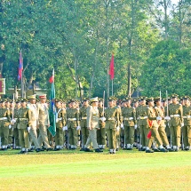 Chairman of State Security and Peace Commission Commander-in-Chief of Defence Services Senior General Thadoe Maha Thray Sithu Thadoe Thiri Thudhamma Min Aung Hlaing addresses Passing-out Parade of the 12th Intake of Graduate Female Cadet Course